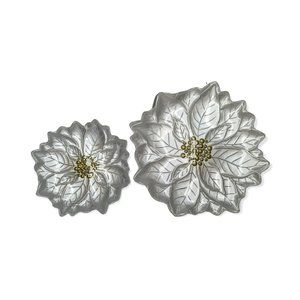 Silver & Gold Reverse Painted Glass Plates Poinsettias